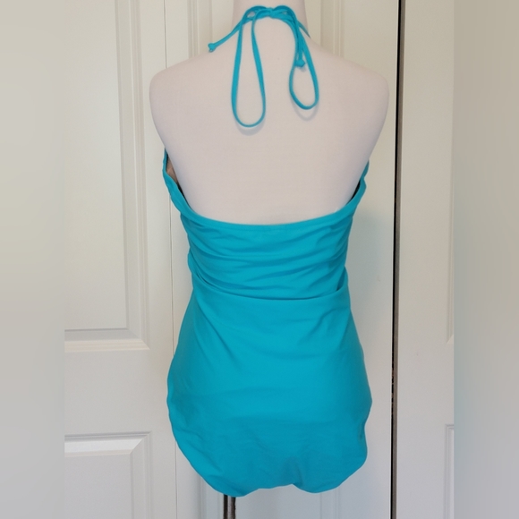 NWT J.Crew Factory Women's Keyhole One Piece Halter Swimsuit Radiant Aqua- L - Picture 4 of 9